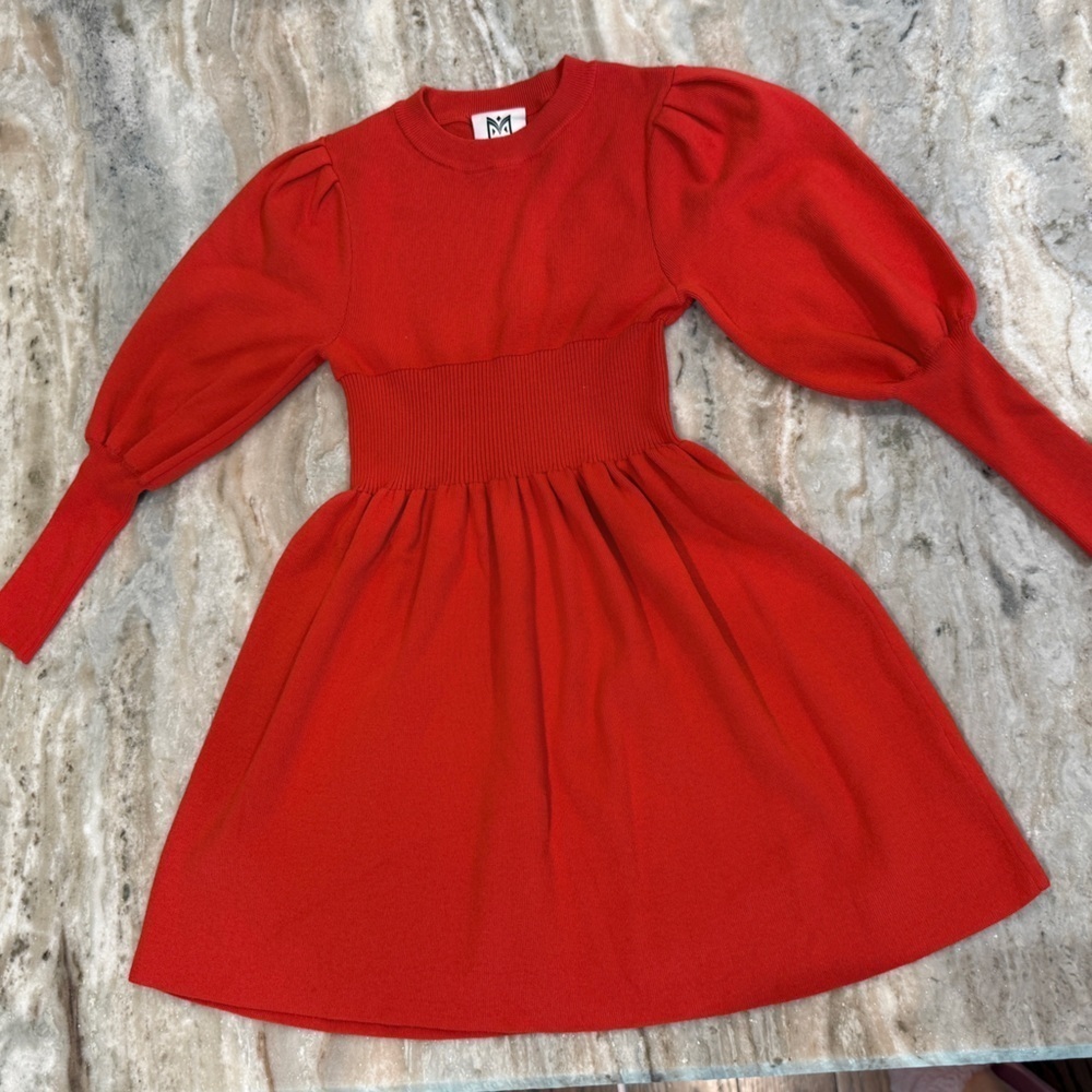 Girls MILLY MINIS Red Fit & Flare Ribbed long sleeve dress- Size 7/8 - Picture 2 of 6